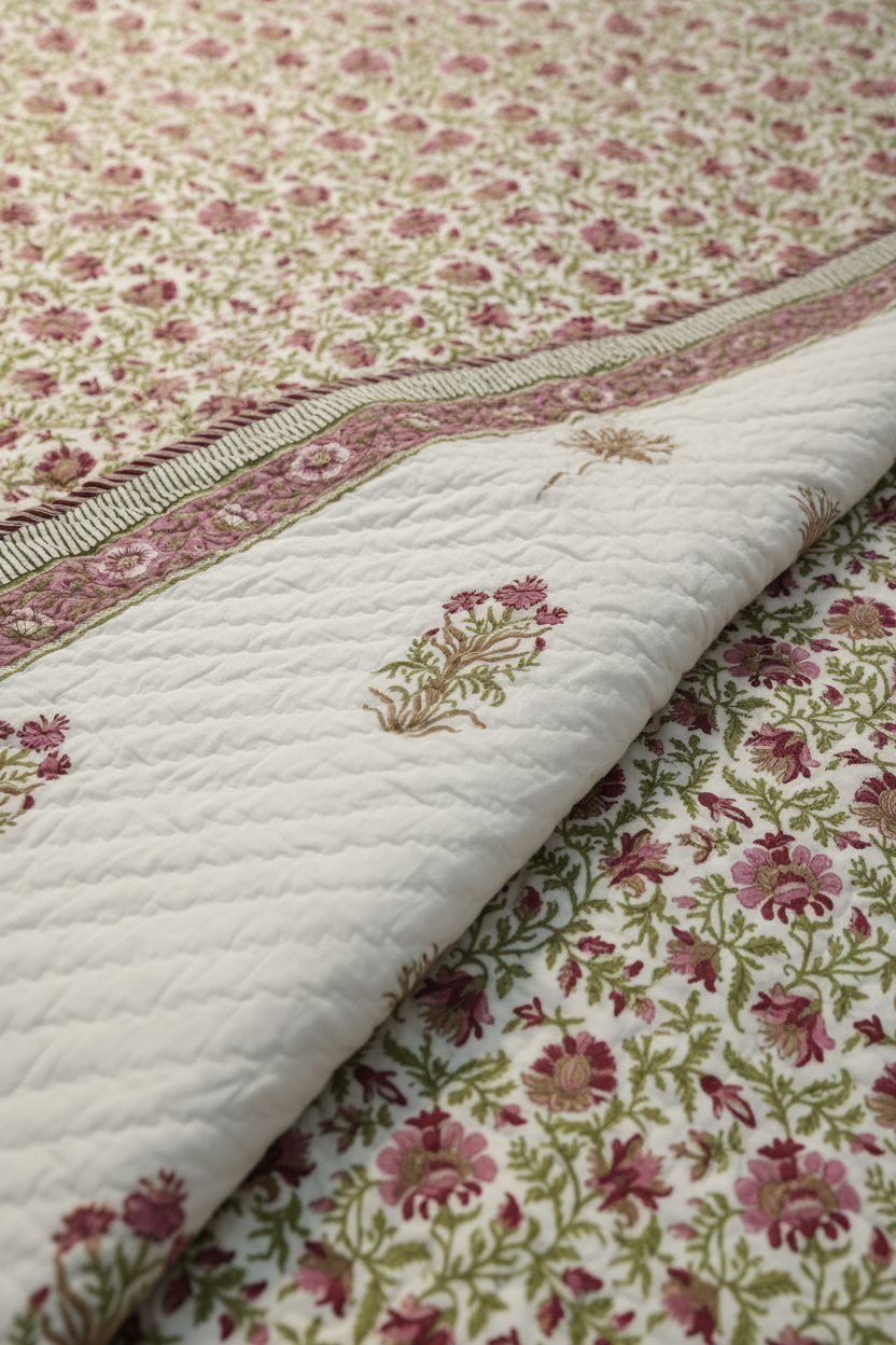 Lilac Sprig — Reversible Hand-Block Cotton Quilt — photo 3