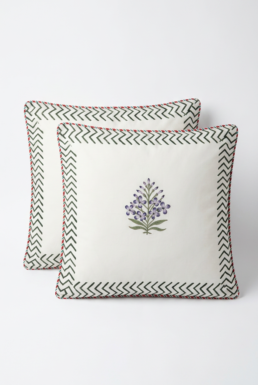 Lavender Spray — Hand-Block Cotton Cushion Cover — photo 3