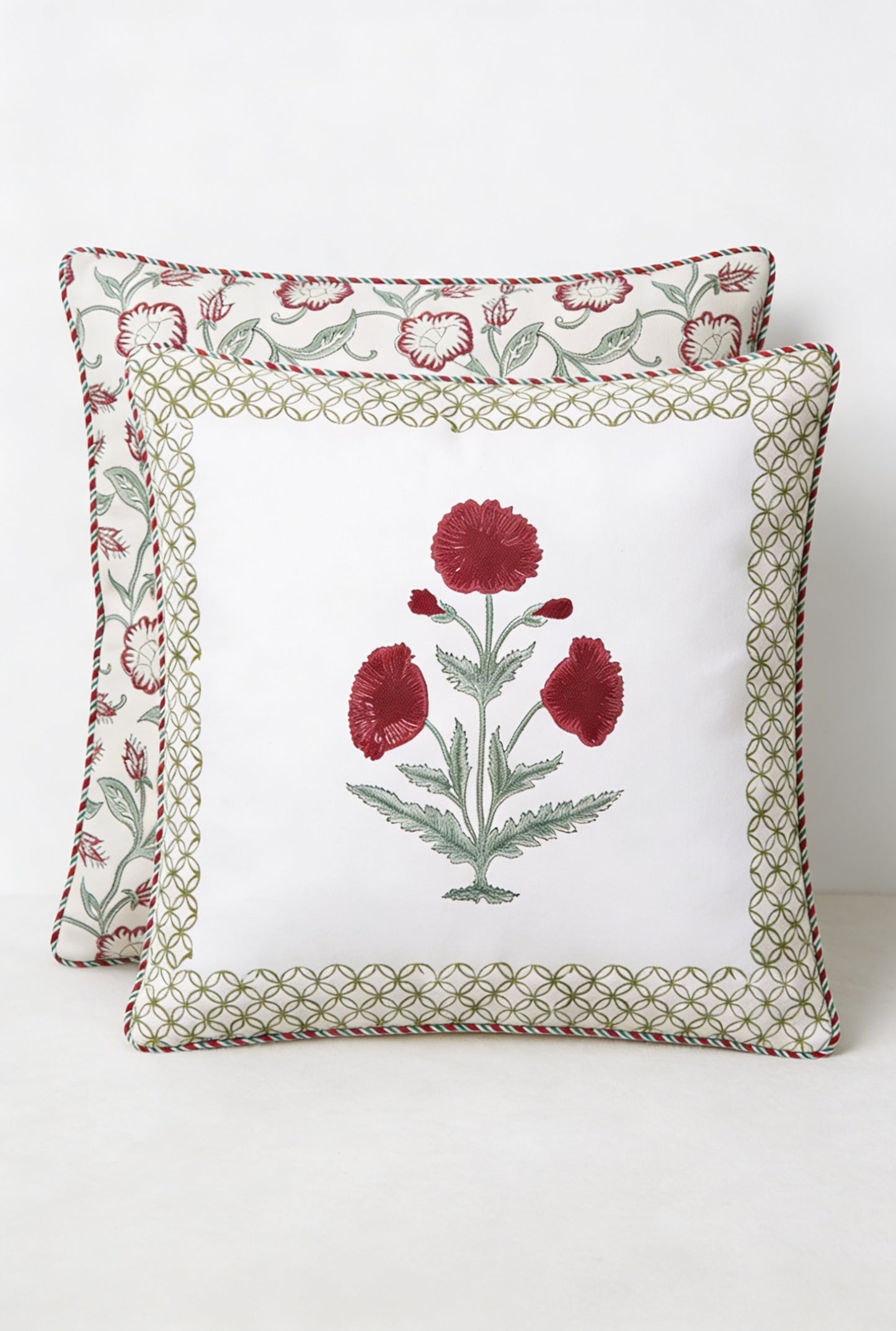 Ruby Carnation — Hand-Block Cotton Cushion Cover — photo 3