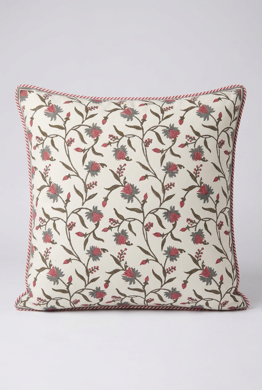 Rose Trellis — Hand-Block Cotton Cushion Cover — photo 1