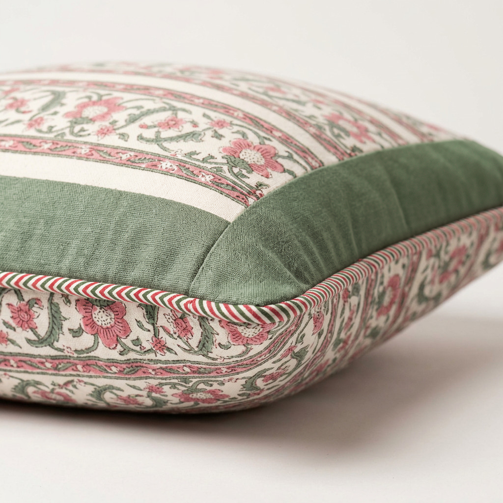 Rose Meadow — Hand-Block Cotton Cushion Cover — photo 3