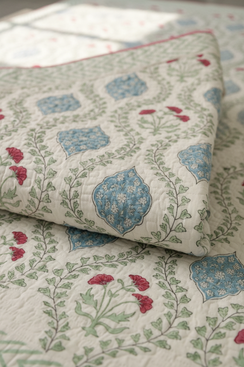 Azure Medallion — Reversible Quilted Bed Cover Set — photo 1