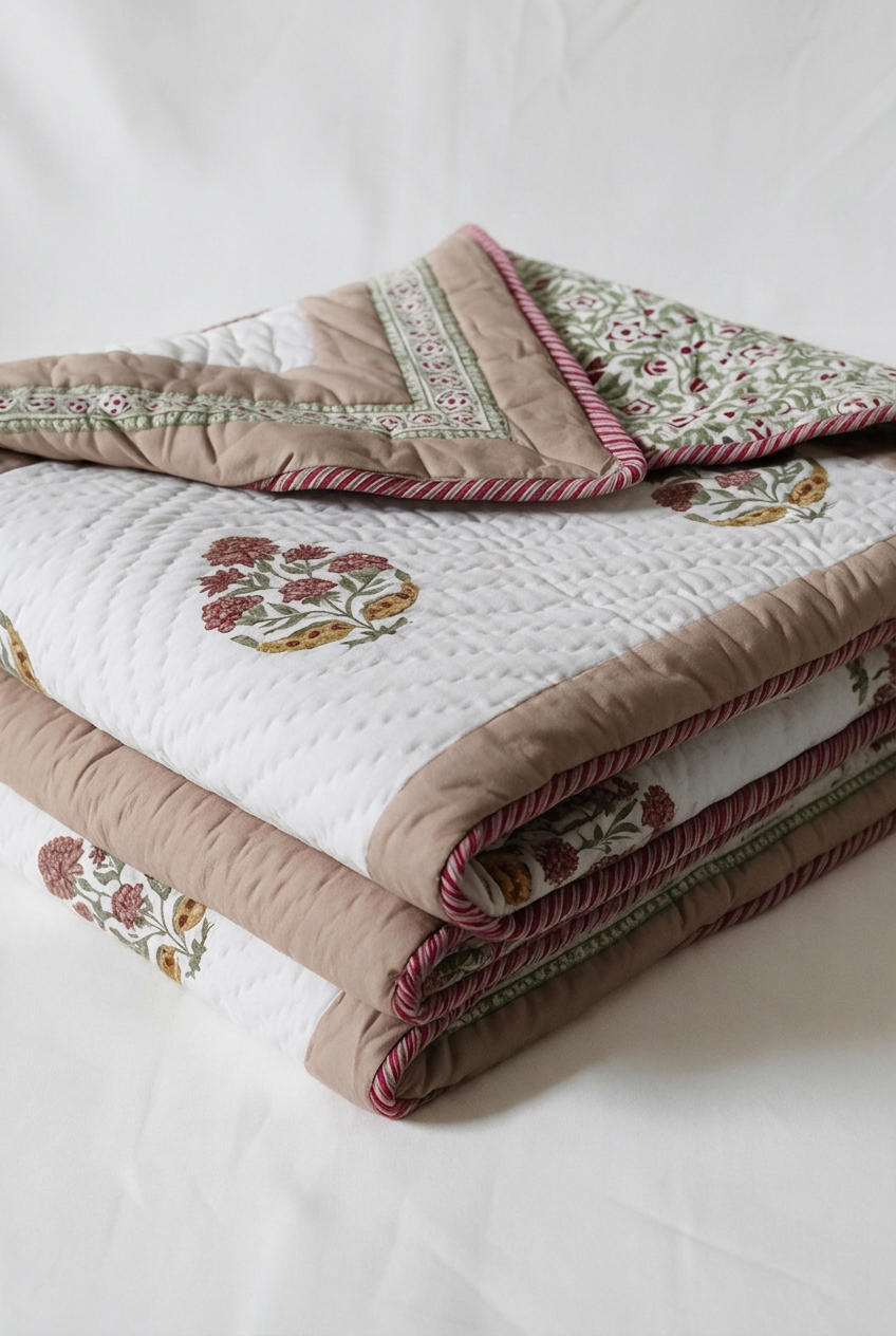 Carnation Mughal — Reversible Hand-Block Cotton Quilt — photo 1