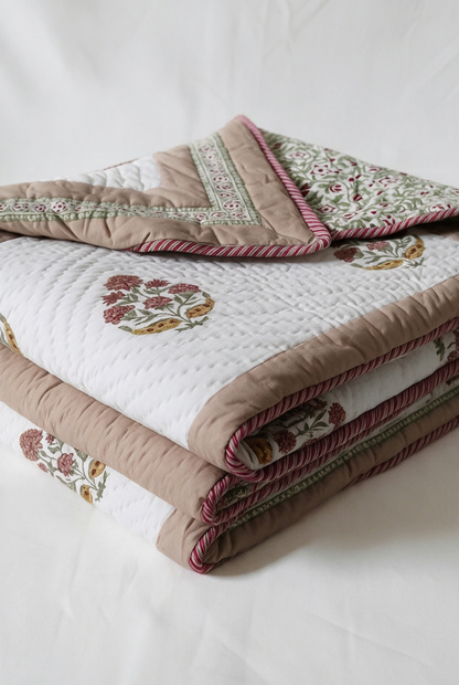Carnation Mughal — Reversible Hand-Block Cotton Quilt — photo 1