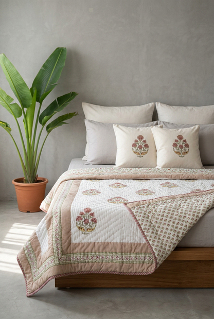 Carnation Mughal — Reversible Hand-Block Cotton Quilt — photo 2