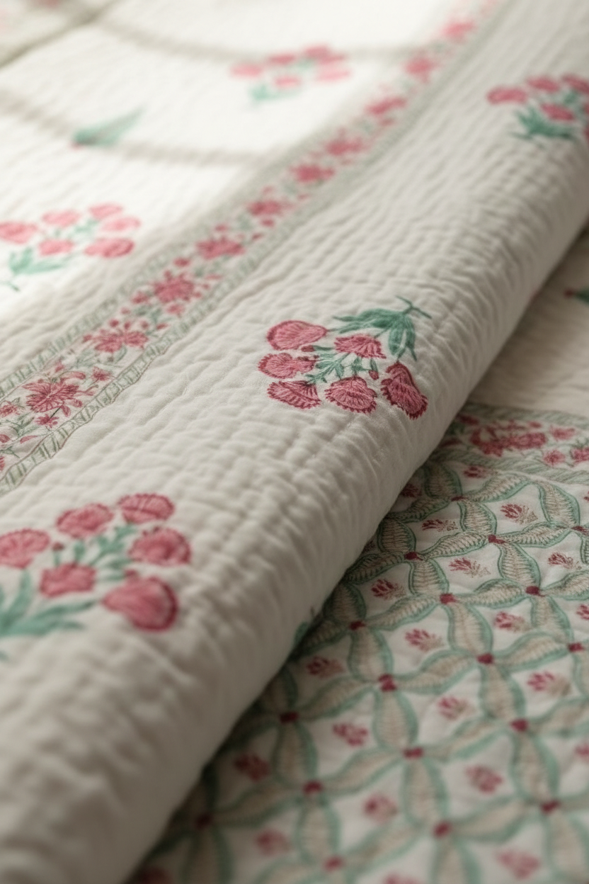 Carnation Sprig — Reversible Hand-Block Cotton Quilt — photo 3