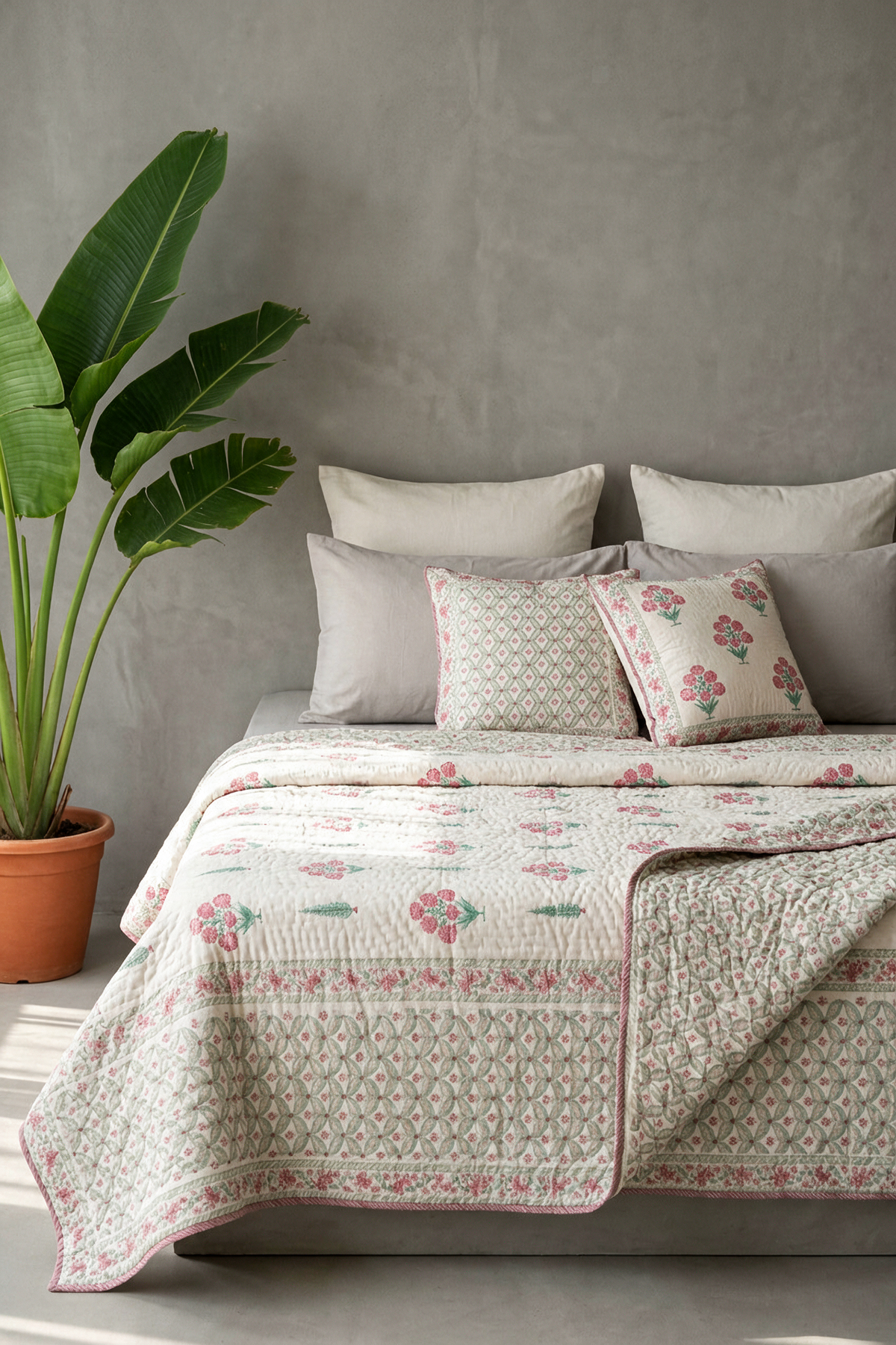 Carnation Sprig — Reversible Hand-Block Cotton Quilt — photo 2