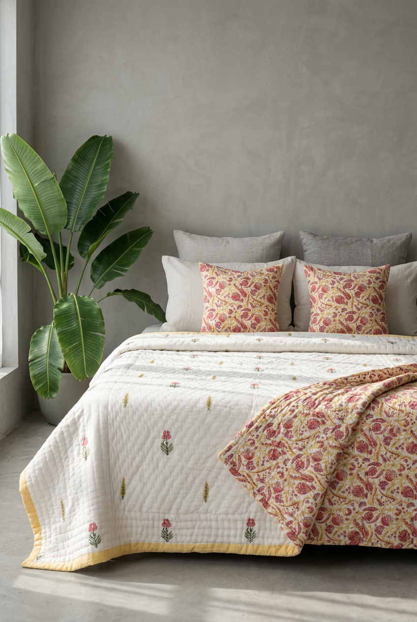 Coral Bud — Reversible Hand-Block Cotton Quilt — photo 2