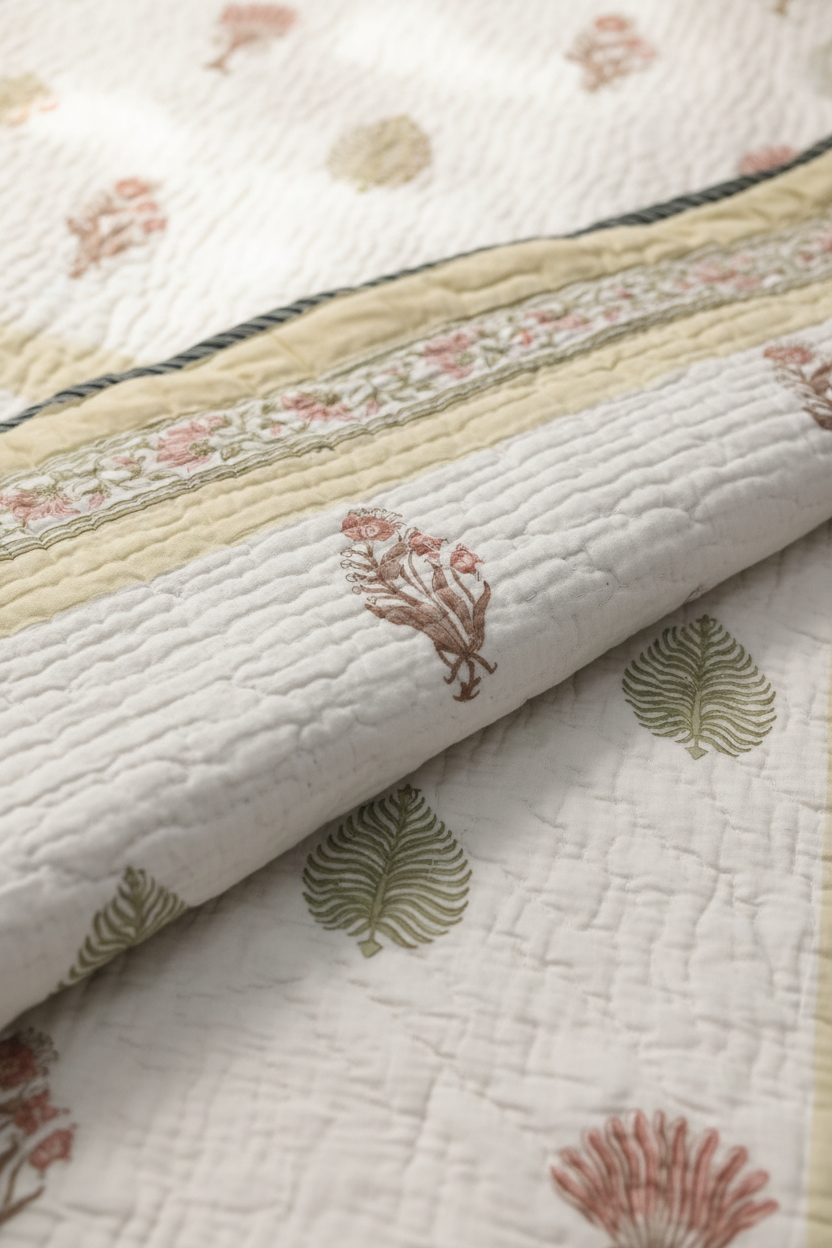 Coral Fern — Reversible Hand-Block Cotton Quilt — photo 3