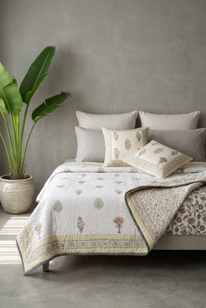 Coral Fern — Reversible Hand-Block Cotton Quilt — photo 2