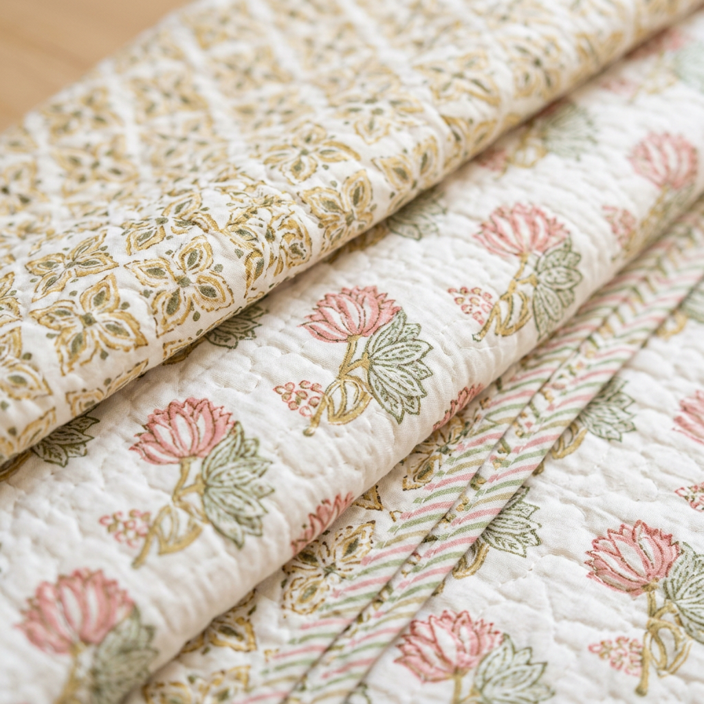 Coral Lotus — Reversible Quilted Bed Cover Set — photo 1