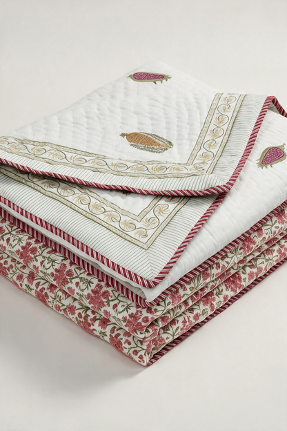 Corn Bloom — Reversible Hand-Block Cotton Quilt — photo 1