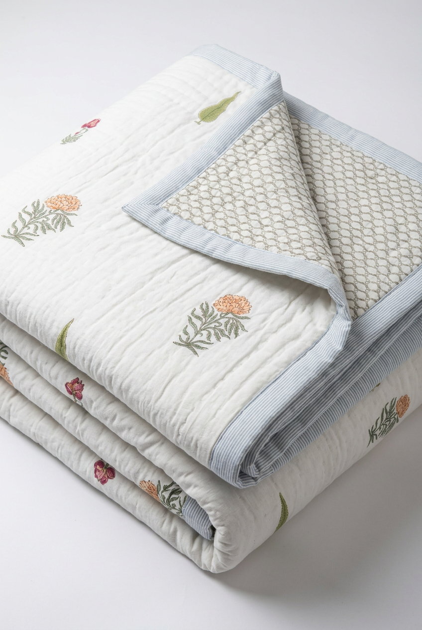 Cottage Garden — Reversible Hand-Block Cotton Quilt — photo 1