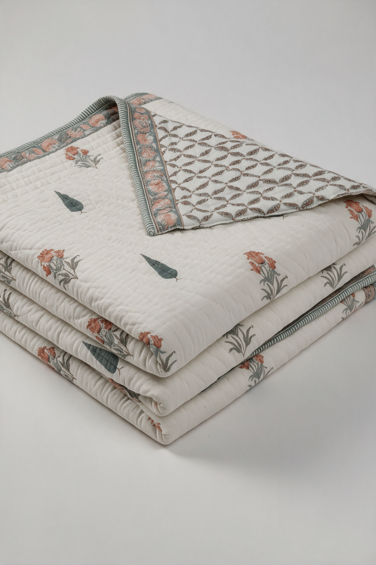 Cypress Tulip — Reversible Hand-Block Cotton Quilt — photo 1