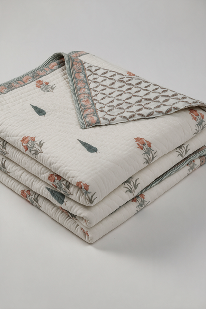 Cypress Tulip — Reversible Hand-Block Cotton Quilt — photo 1