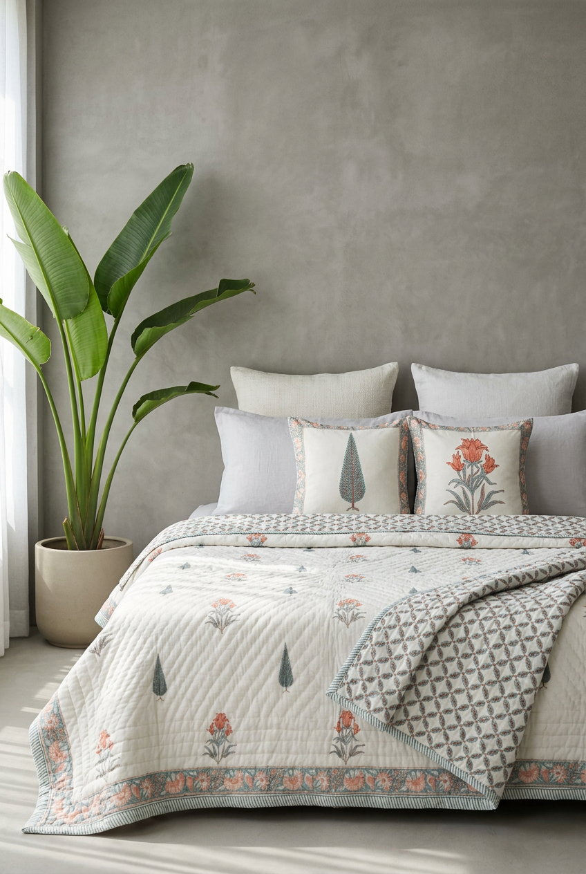 Cypress Tulip — Reversible Hand-Block Cotton Quilt — photo 2