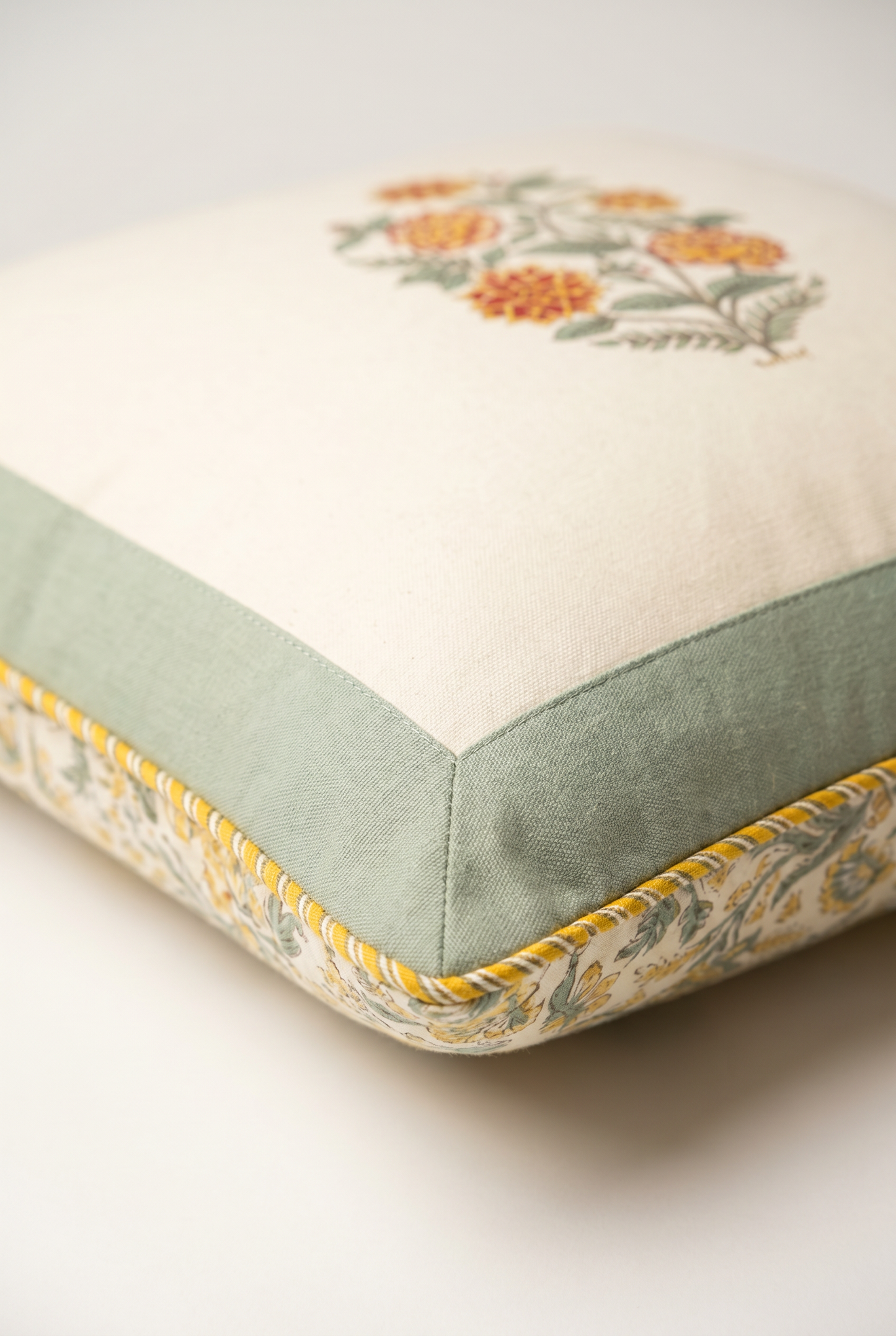 Marigold Bouquet — Hand-Block Cotton Cushion Cover — photo 1