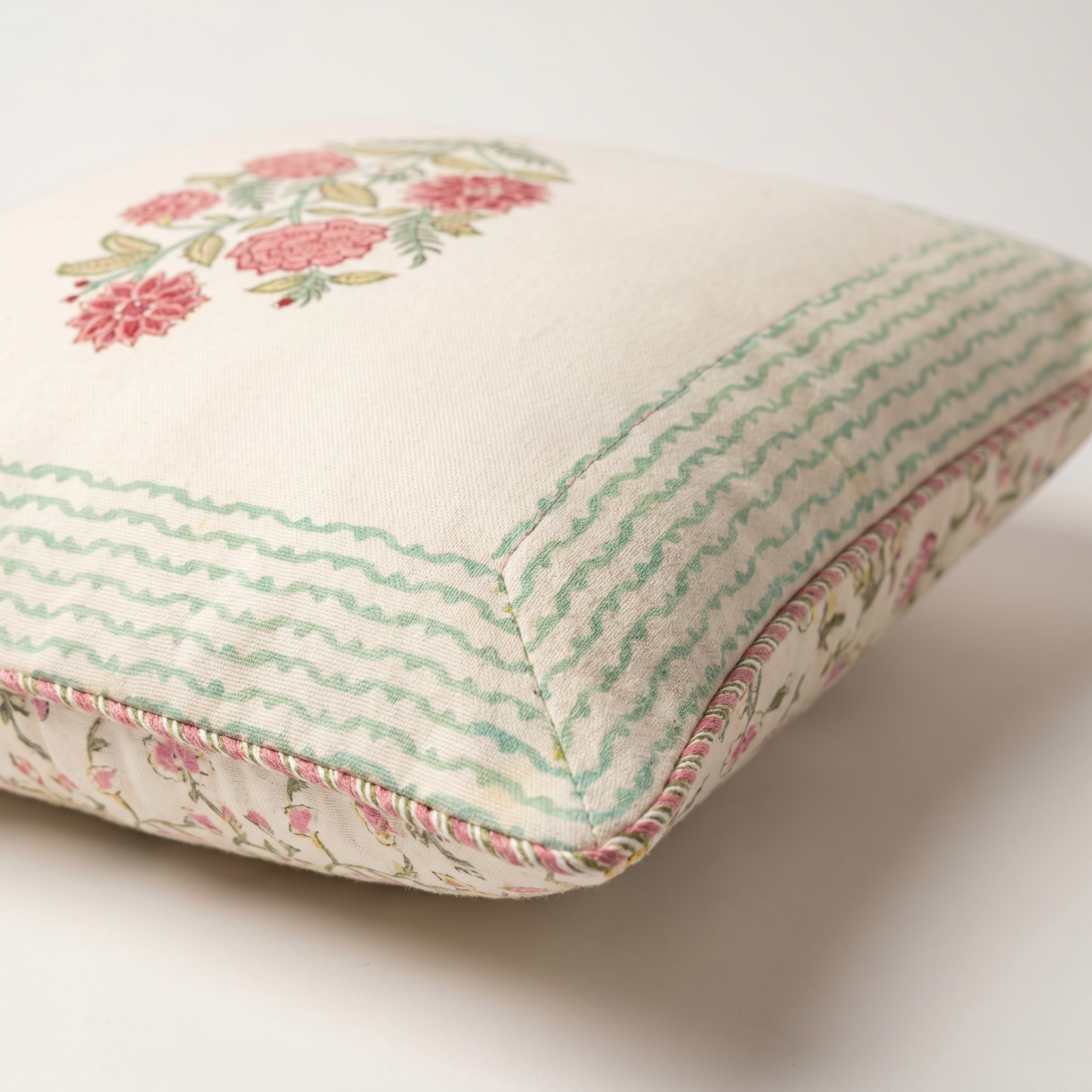 Peony Charm — Hand-Block Cotton Cushion Cover — photo 1