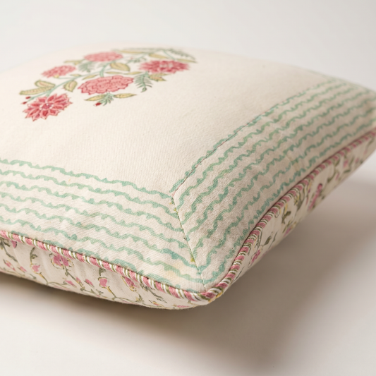 Peony Charm — Hand-Block Cotton Cushion Cover — photo 1