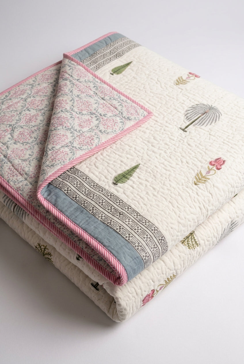 Palm Sonata — Reversible Quilted Bed Cover Set — photo 1