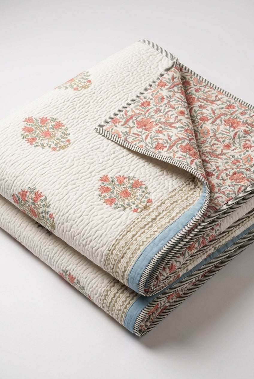 Coral Medallion — Reversible Quilted Bed Cover Set — photo 1