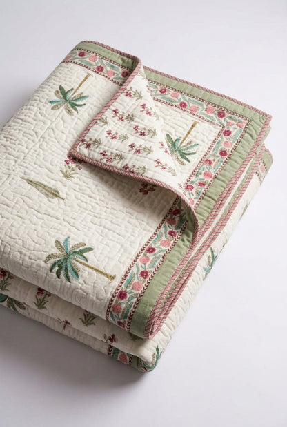 Palm Bouquet — Reversible Quilted Bed Cover Set — photo 1