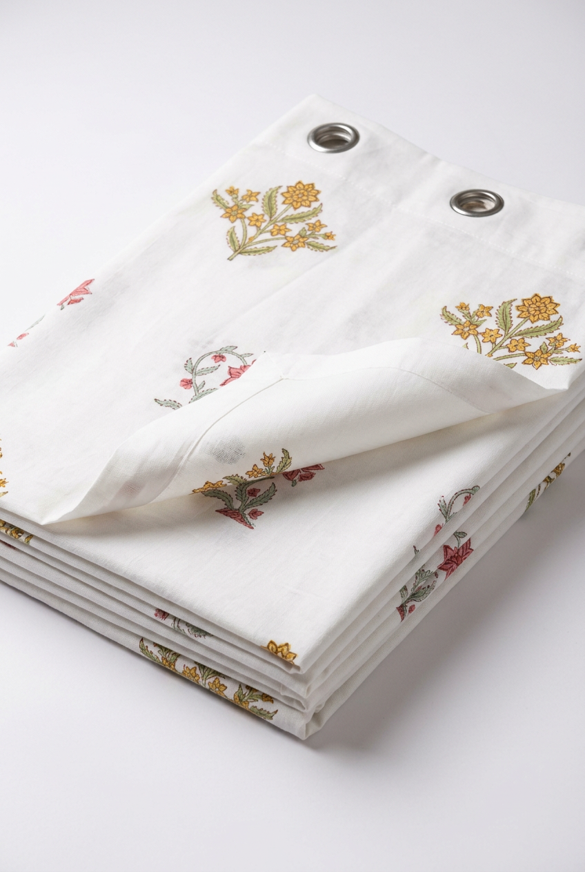 Honey Drift — Hand-Block Cotton Curtain Pair — photo 1