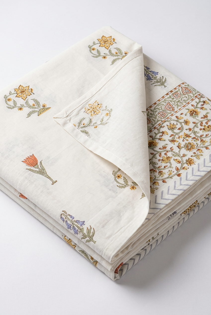 Morning Mist — Hand-Block Cotton Curtain Pair — photo 1
