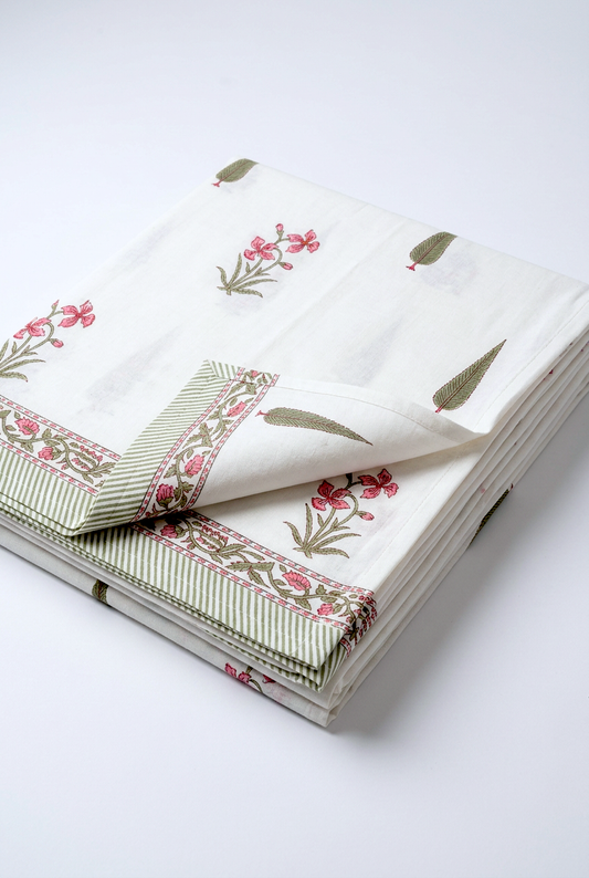 Pink Trail — Hand-Block Cotton Curtain Pair — photo 1