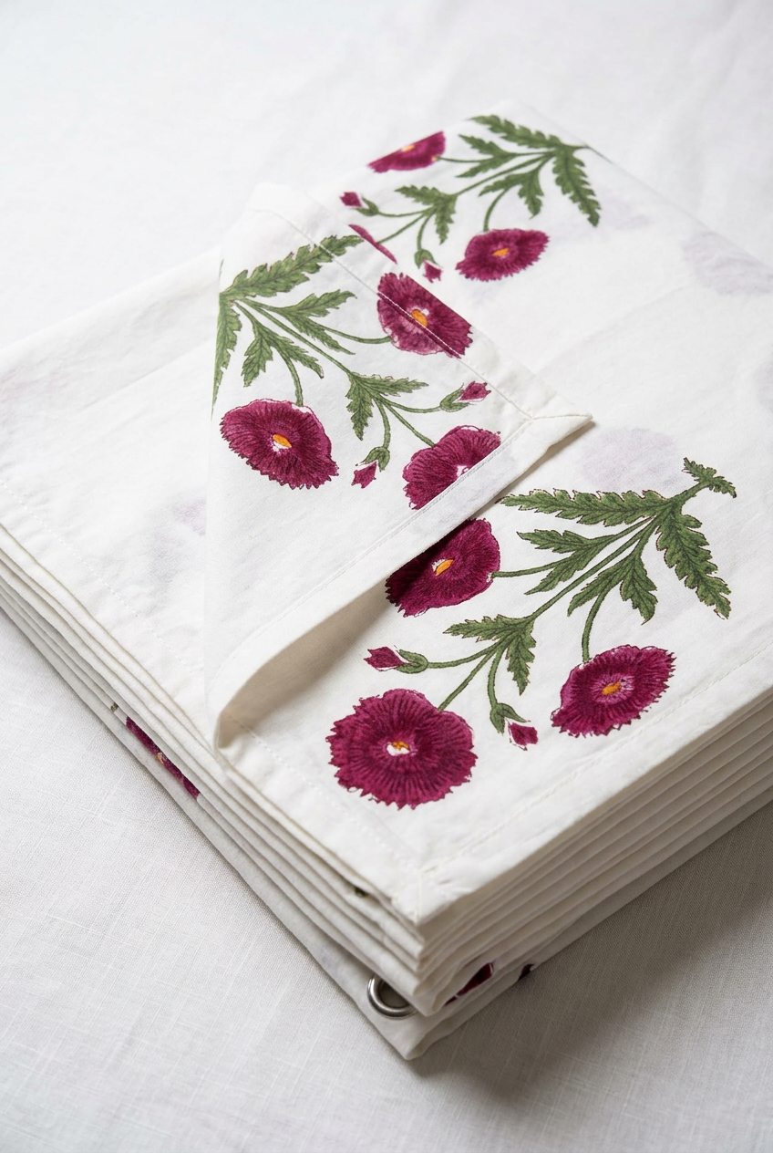 Ruby Cluster — Hand-Block Cotton Curtain Pair — photo 1