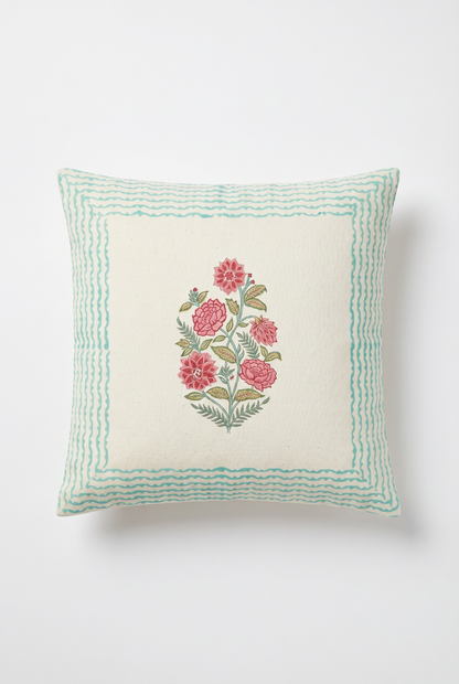 Peony Charm — Hand-Block Cotton Cushion Cover — photo 2