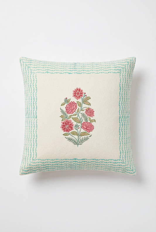Peony Charm — Hand-Block Cotton Cushion Cover — photo 2