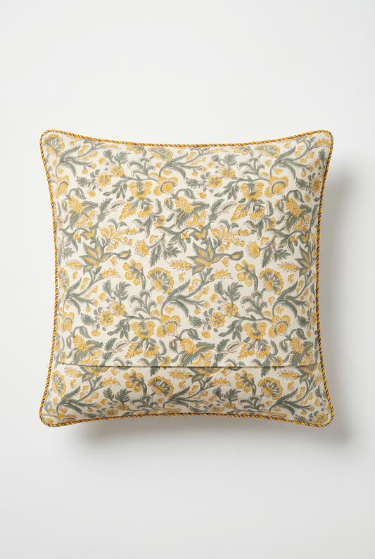 Marigold Bouquet — Hand-Block Cotton Cushion Cover — photo 2