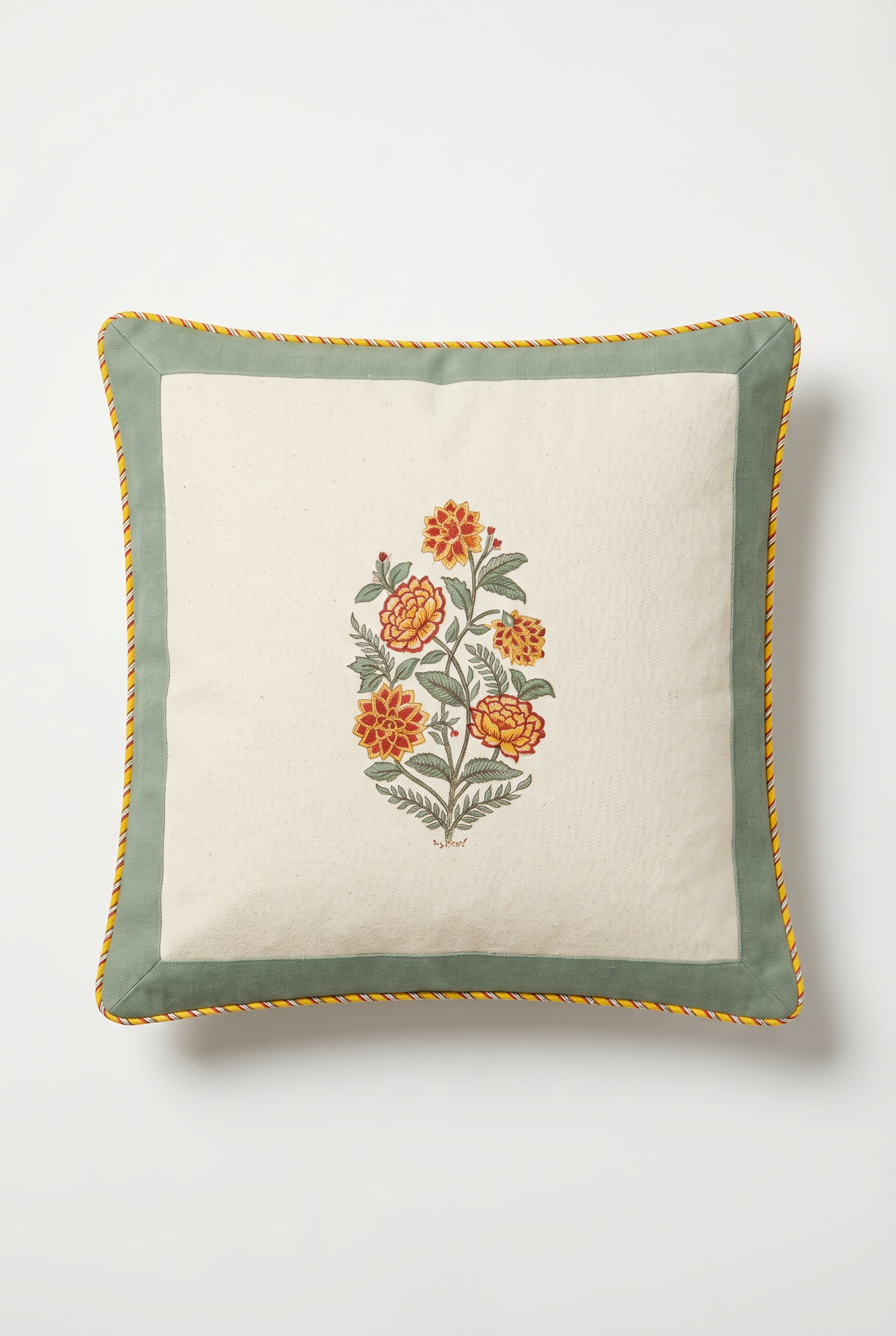 Marigold Bouquet — Hand-Block Cotton Cushion Cover — photo 3
