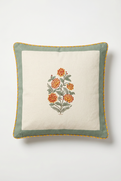 Marigold Bouquet — Hand-Block Cotton Cushion Cover — photo 3