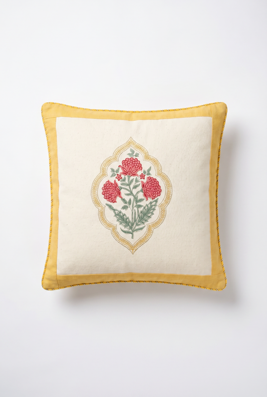 Rose Medallion — Hand-Block Cotton Cushion Cover — photo 2