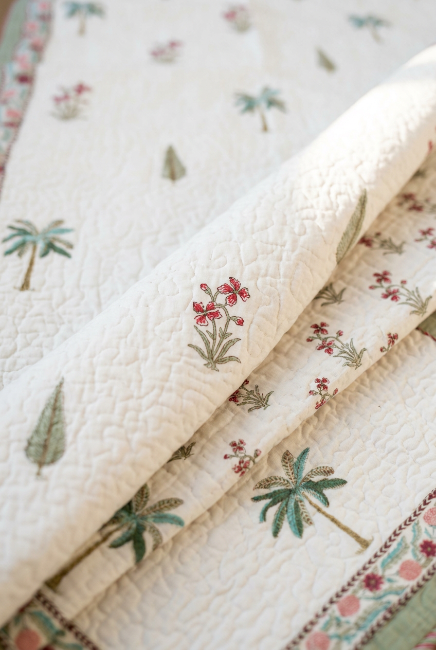 Palm Bouquet — Reversible Quilted Bed Cover Set — photo 2