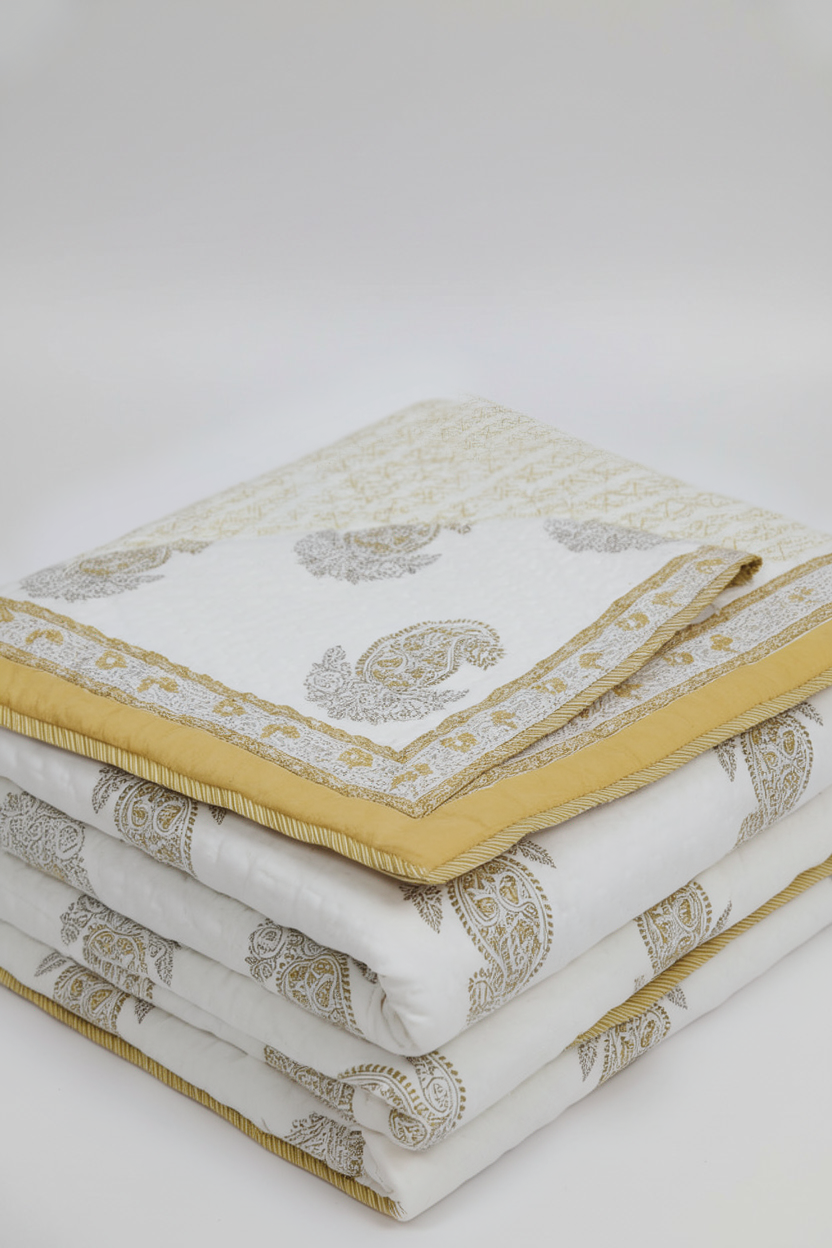 Golden Paisley — Reversible Hand-Block Cotton Quilt — photo 1