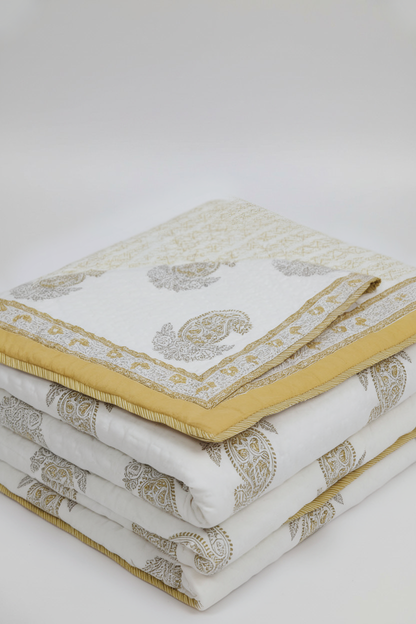 Golden Paisley — Reversible Hand-Block Cotton Quilt — photo 1