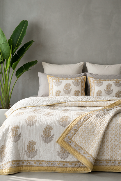 Golden Paisley — Reversible Hand-Block Cotton Quilt — photo 2