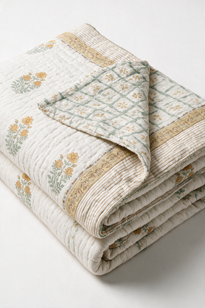 Honey Sprig — Reversible Hand-Block Cotton Quilt — photo 1