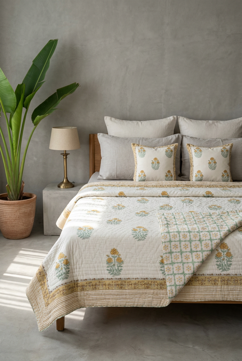 Honey Sprig — Reversible Hand-Block Cotton Quilt — photo 2
