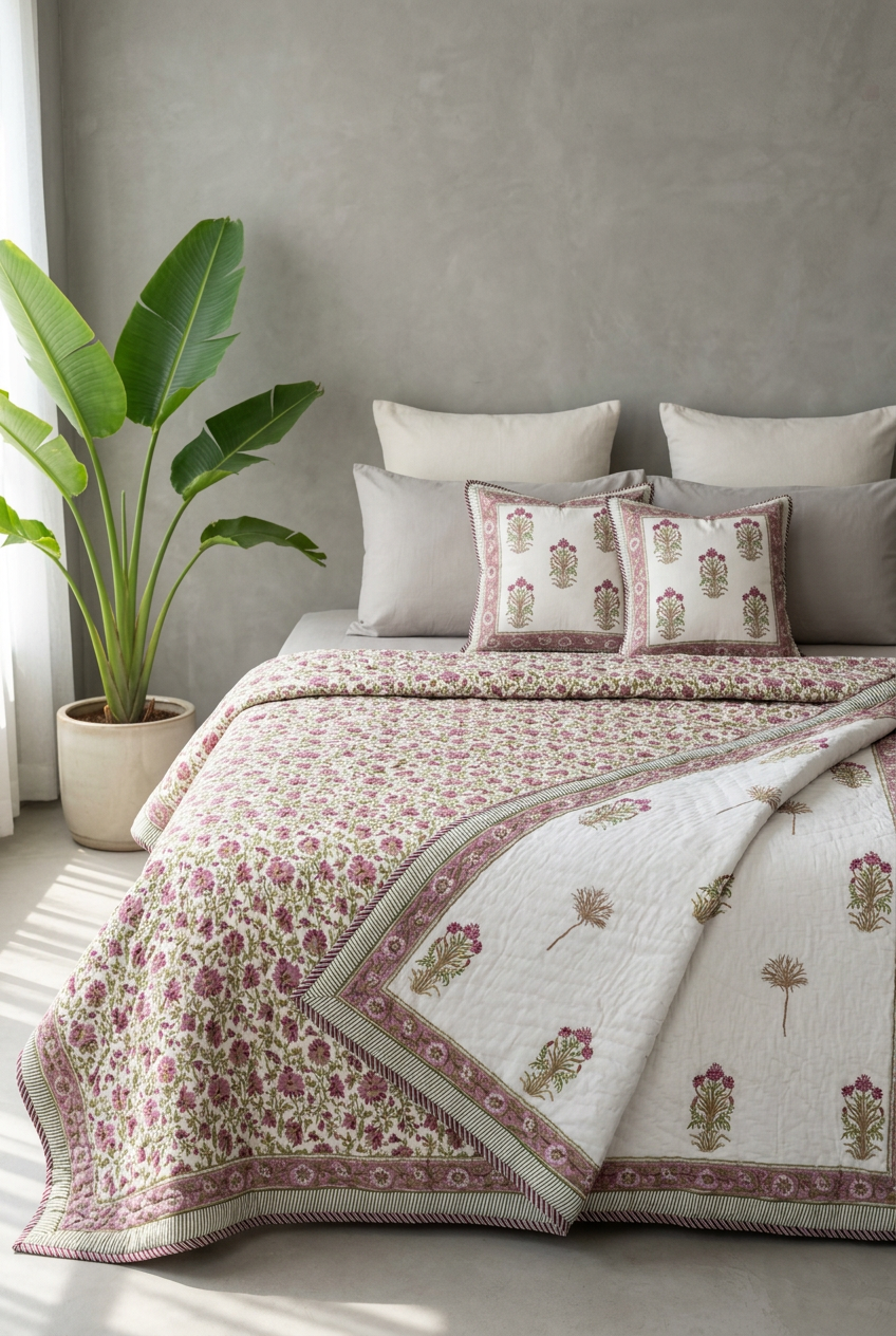 Lilac Sprig — Reversible Hand-Block Cotton Quilt — photo 2