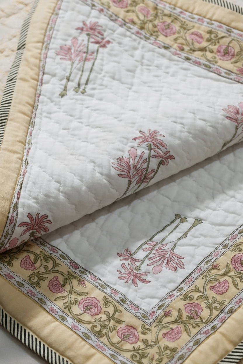 Lily Charm — Reversible Hand-Block Cotton Quilt — photo 3