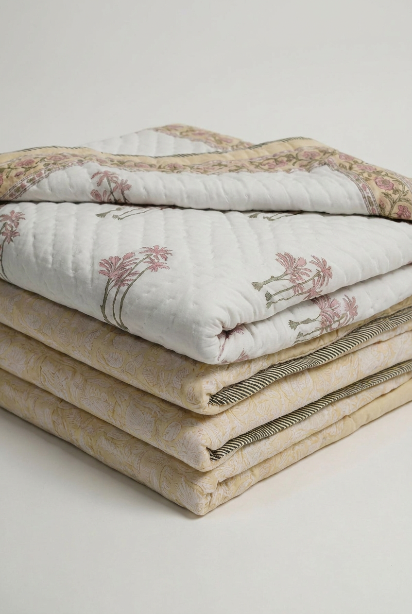 Lily Charm — Reversible Hand-Block Cotton Quilt — photo 1