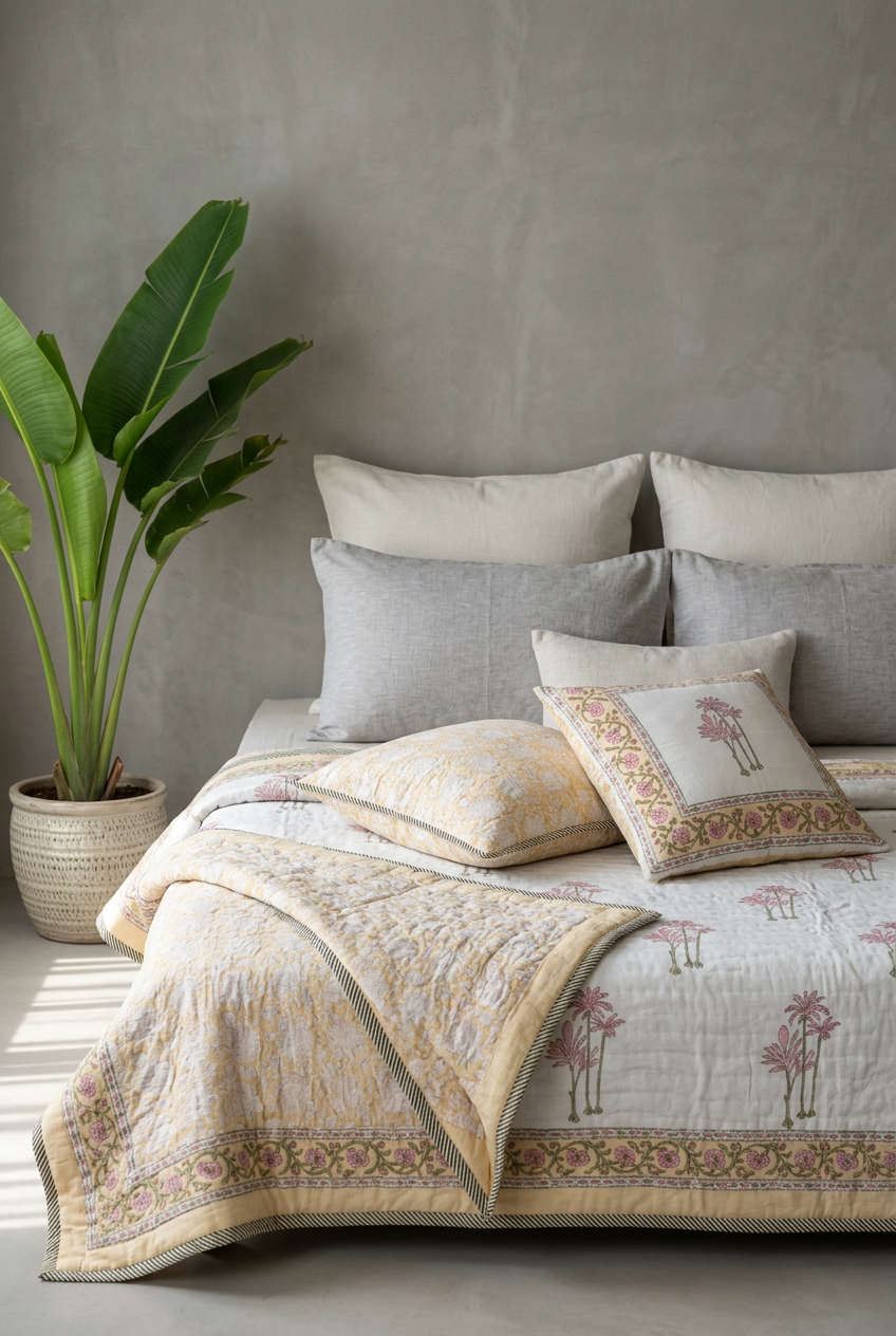 Lily Charm — Reversible Hand-Block Cotton Quilt — photo 2