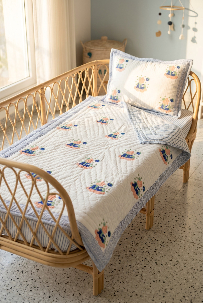 Little Elephant — Hand-Block Cotton Baby Quilt — photo 2