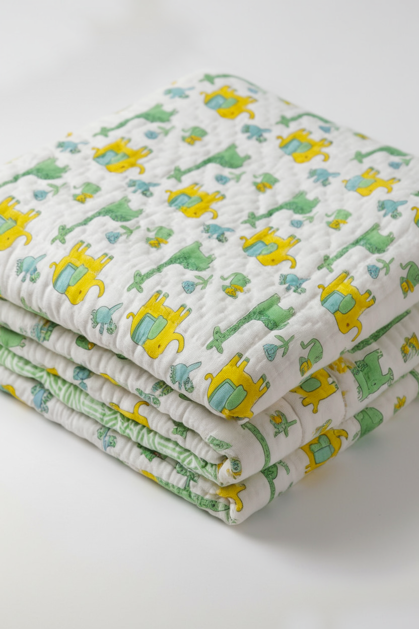 Little Zoo — Hand-Block Cotton Baby Quilt — photo 1