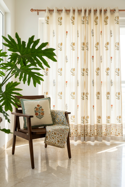Morning Mist — Hand-Block Cotton Curtain Pair — photo 2