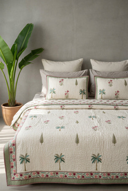 Palm Bouquet — Reversible Quilted Bed Cover Set — photo 3